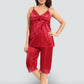 Romaisa Women's Satin Solid Maroon Nightwear Set ( Pack of 6 )