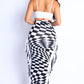 Checkered Elastic High Waist Stretch Bodycon Maxi Pencil Skirt