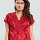 Romaisa Women's Satin Solid Maroon Nightwear Set ( Pack of 6 )