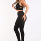 Mesh Contrast Sets Casual Sports Strappy Sleeve Top & Leggings BLACK