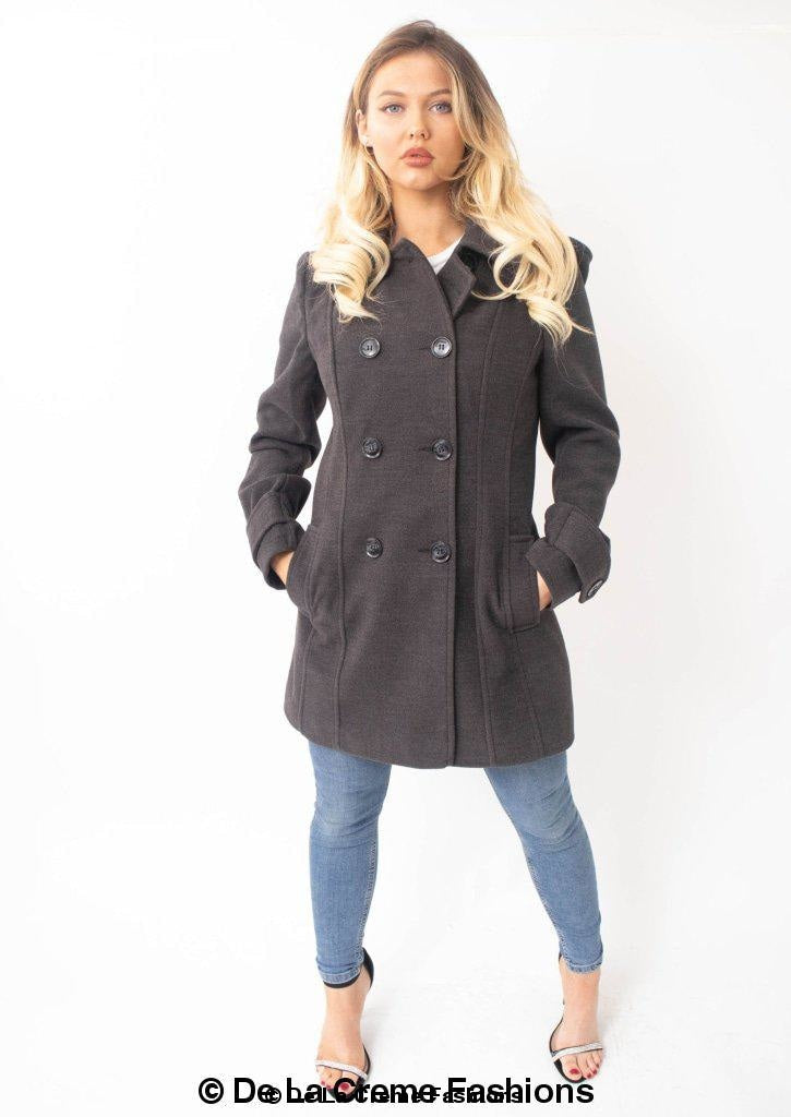 Womens Wool Feel Double Breasted Hooded Coat