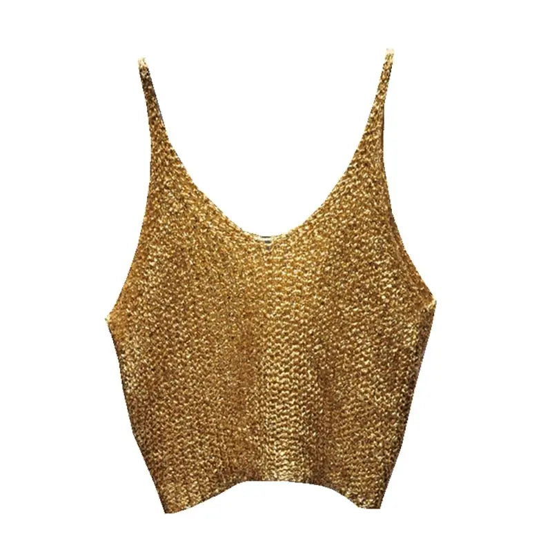 Sparkling Sequins Half Waist Render Knitwear Hollow-out Is Sexy Waist Condole Top Cropped  Sexy Streetwear   Woman Tops Summer - Executive-Skincare