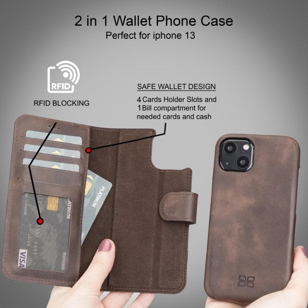 Full Leather Coating Detachable Wallet Case for Apple iPhone 13 Series