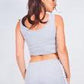 Grey Ribbed Side Stripe Crop Top And Shorts Loungewear Set