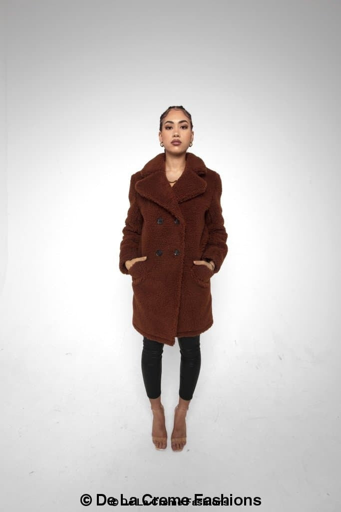 Janine Double Breasted Borg Teddy Coat