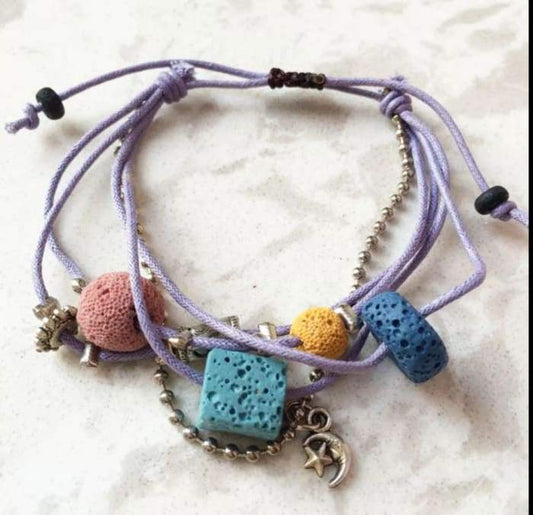 Lava Stone Essential Oil Bracelet - Purple Lava Charms