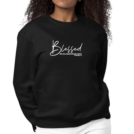 Womens Graphic Sweatshirt Blessed with Every Spiritual Blessing White