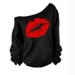 Women Off The Shoulder Lips Shirt