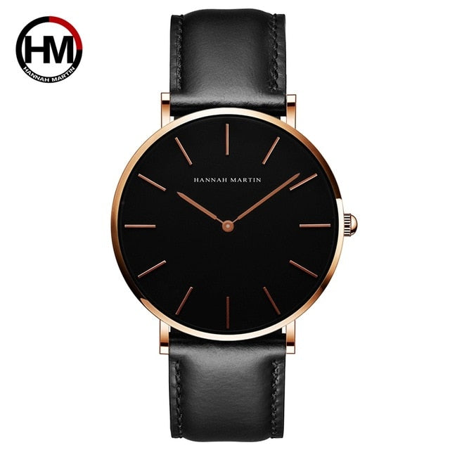 Dropshipping High Quality Rose Gold Dial Watch Men Leather Waterproof Wristwatch Women Dress Fashion Japan Quartz Movement Saat - Executive-Skincare