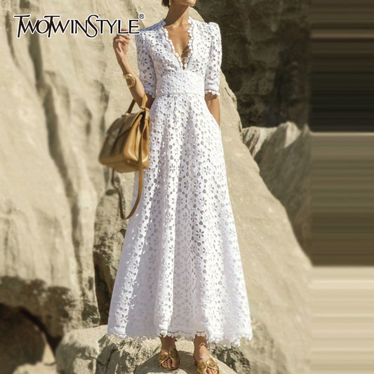 Elegant Long White Dress - Executive-Skincare