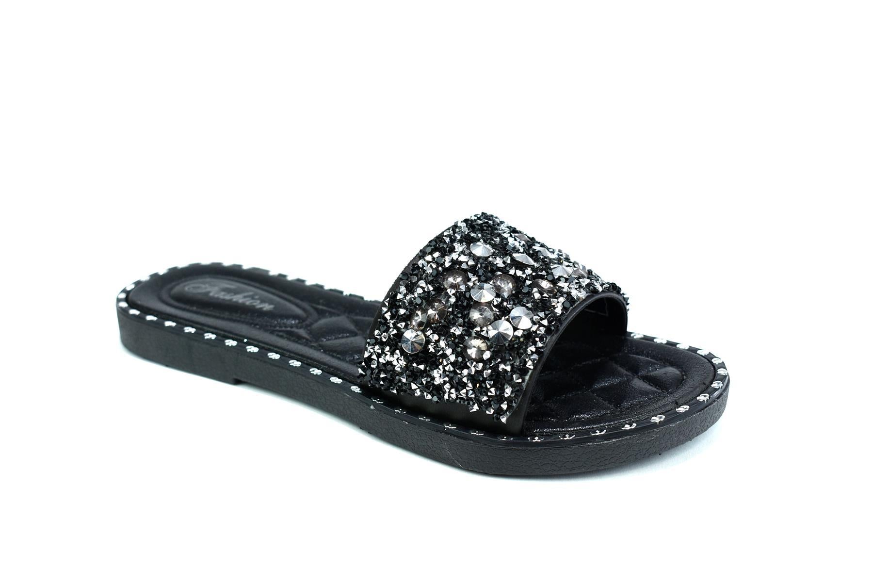 Women's Single Platform Glitter Sliders Black - Executive-Skincare