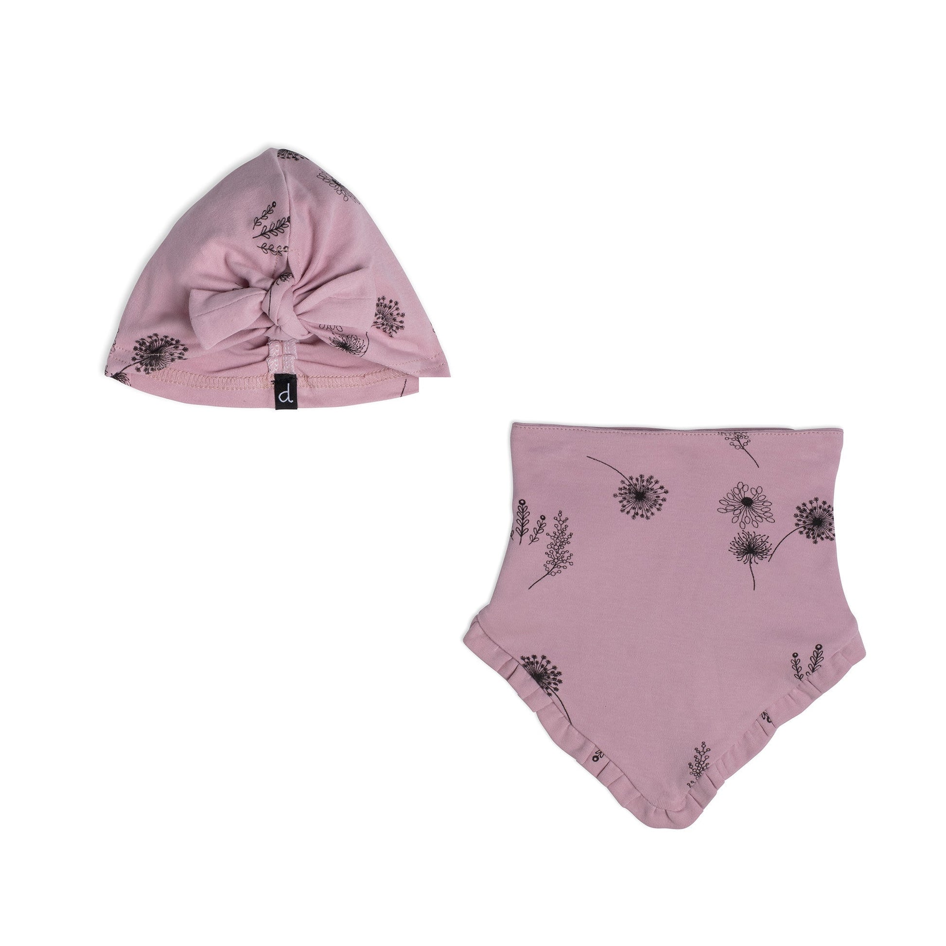 Kids Organic Cotton Hat And Bib Set Printed Flowers Dusty Purple - Executive-Skincare