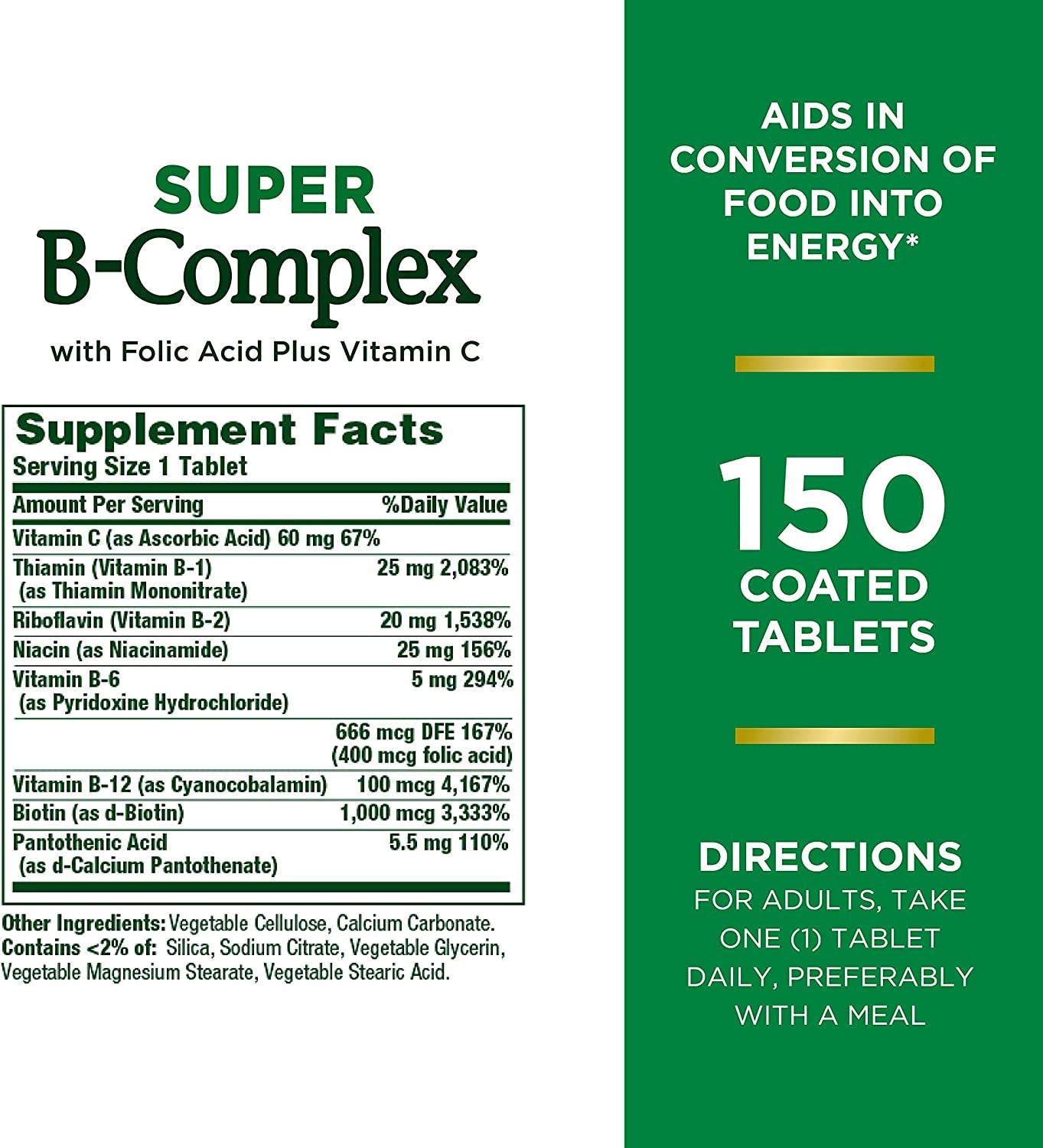 Nature'S Bounty, Super B Complex with Vitamin C & Folic Acid- Immune&Energy Support - 150 Tablets,