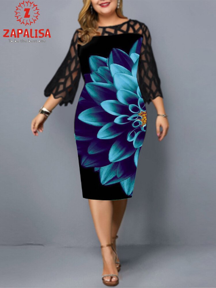 Plus Size Elegant Print Pencil Dress - Executive-Skincare