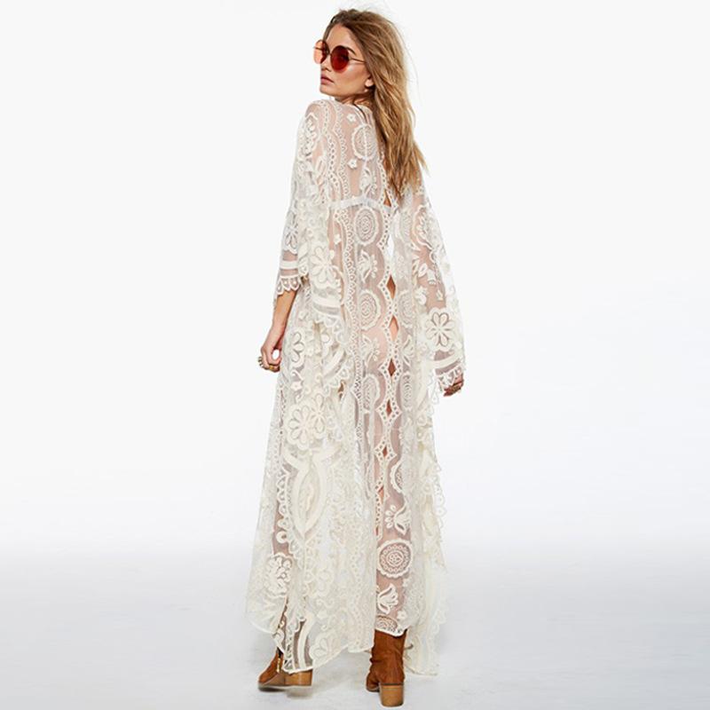 2021 Sexy See Through Scallop Edge Loose Summer Beach Dress Plus Size - Executive-Skincare