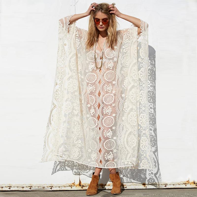 2021 Sexy See Through Scallop Edge Loose Summer Beach Dress Plus Size - Executive-Skincare