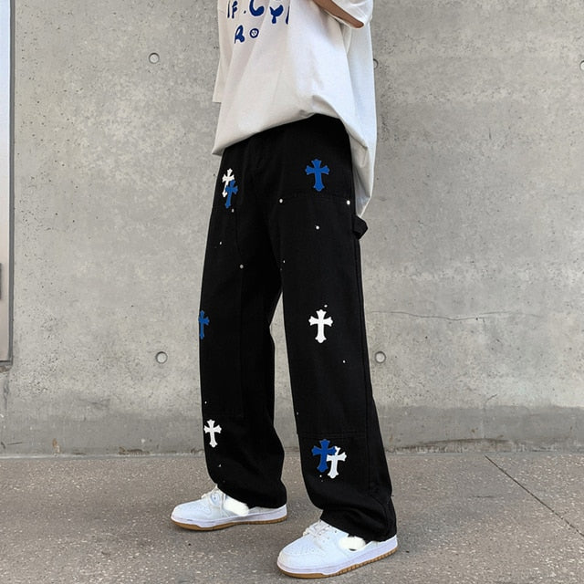 Baggy Printed Denim Pants - Executive-Skincare