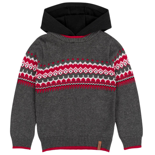 Knitted Sweater Hooded Top With Jacquard - Executive-Skincare