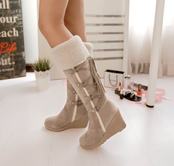 Tall Suede BOOTS, Wedge Heels, KNEE HIGH Boots, Aiweiyi Wedge Heels Knight Warm Fur Snow Shoes For Women - Executive-Skincare