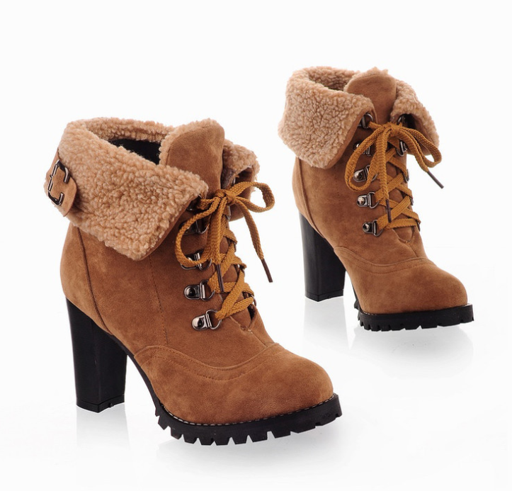 High-heeled scrub short boots - Executive-Skincare