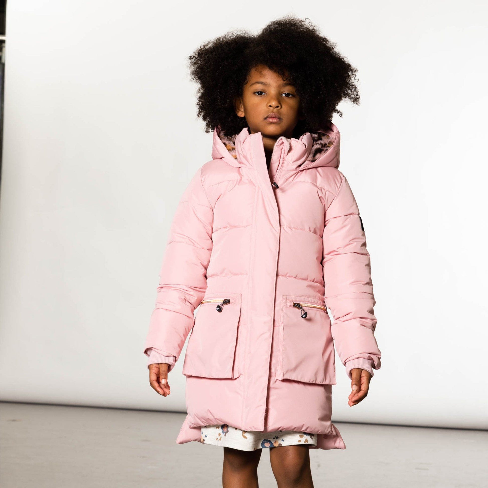 Light Pink Hooded Winter Puffer Long Coat With Pockets - Executive-Skincare