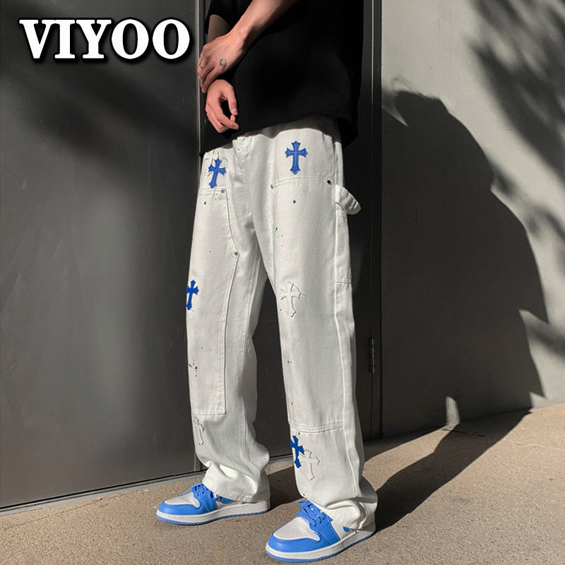 Baggy Printed Denim Pants - Executive-Skincare