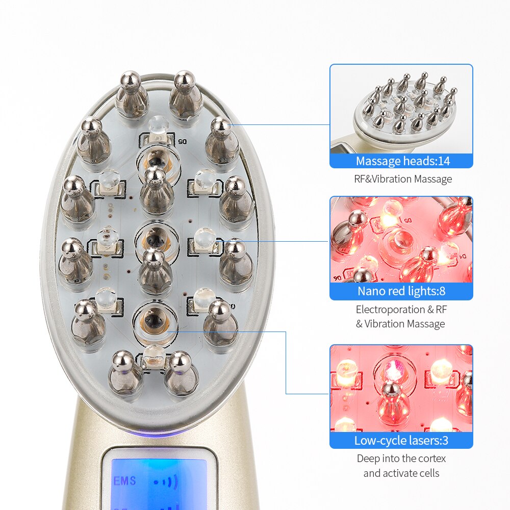 Electric Laser Hair Growth Comb Infrared EMS RF Vibration Massager Microcurrent Hair Care Hair Loss Treatment Hair Regrowth - Executive-Skincare