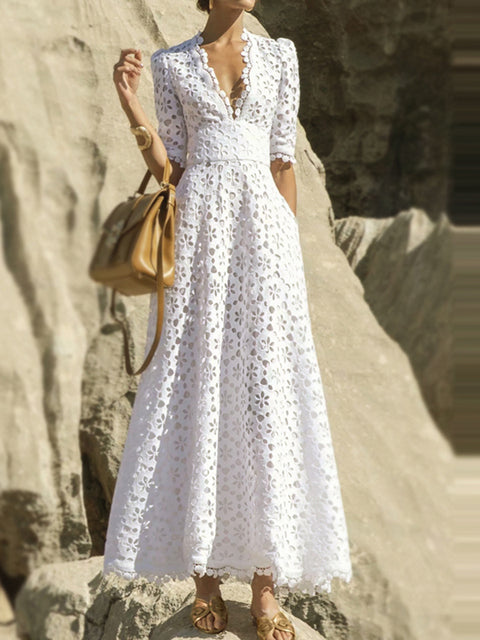 Elegant Long White Dress - Executive-Skincare