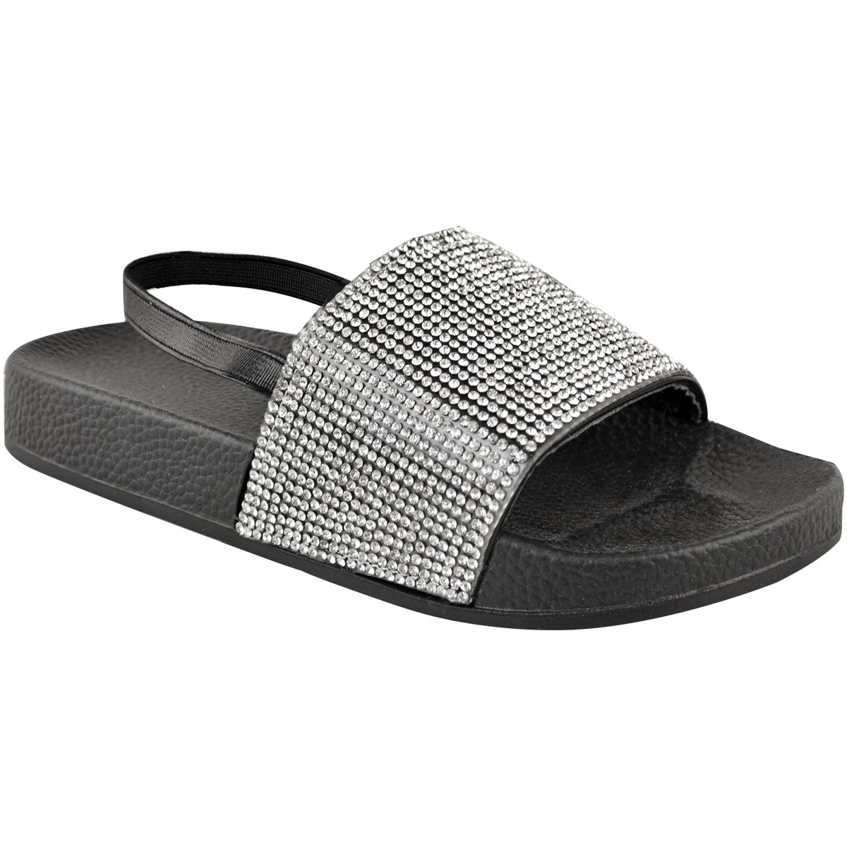 LEVELLE KIDS FLATFORM SLIDERS WIT DIAMANTE STRAP & SLINGBACK IN BLACK - Executive-Skincare