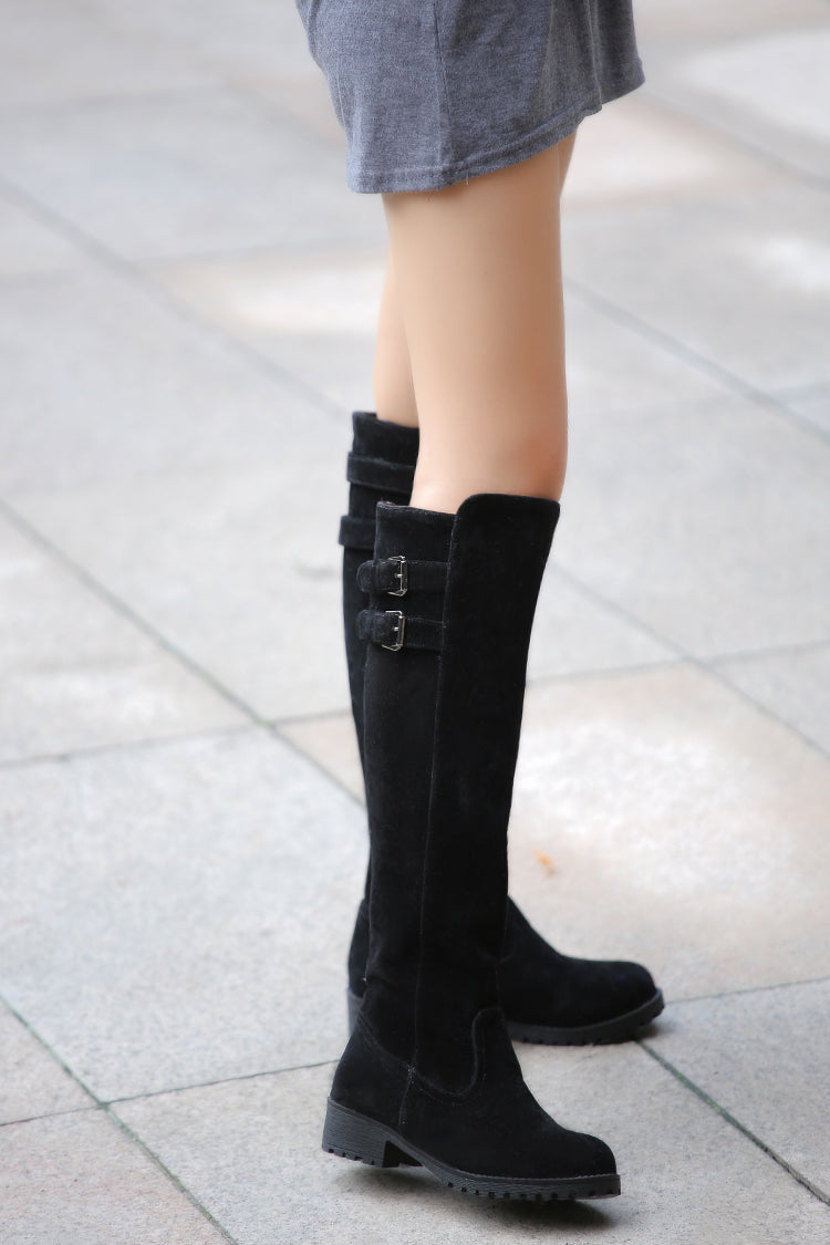 Buckle Low Heels Winter Knee High Boots - Executive-Skincare