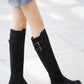 Buckle Low Heels Winter Knee High Boots - Executive-Skincare