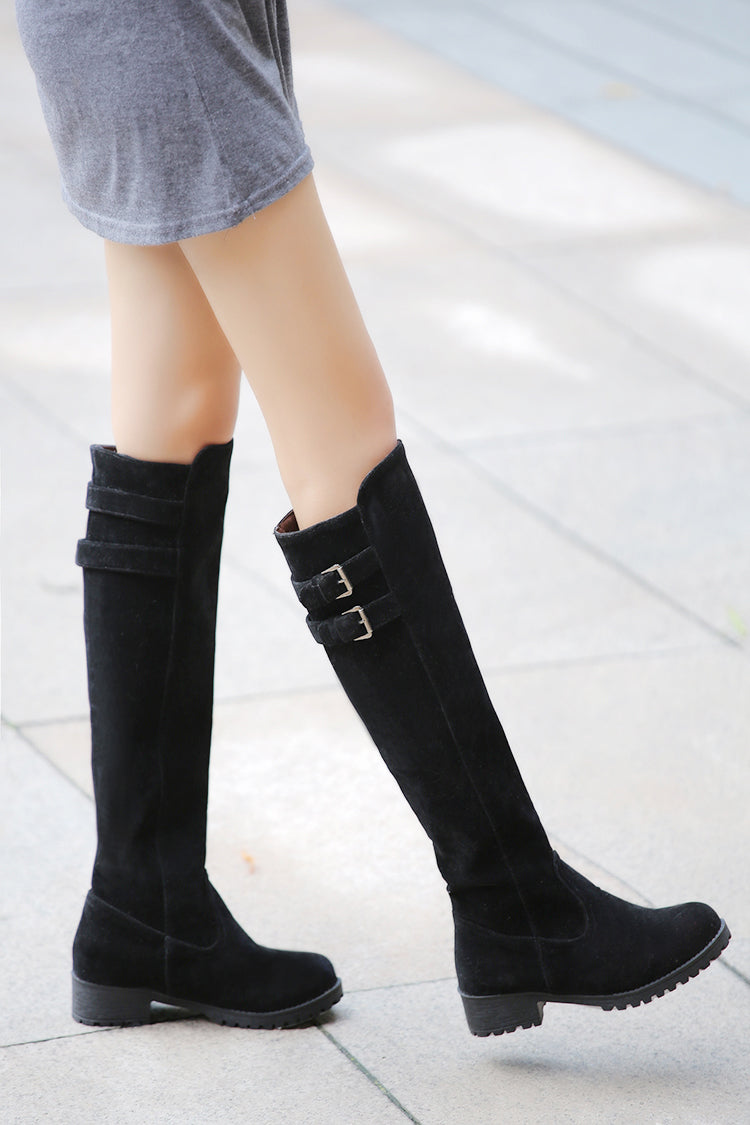 Buckle Low Heels Winter Knee High Boots - Executive-Skincare