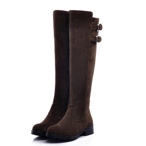 Buckle Low Heels Winter Knee High Boots - Executive-Skincare