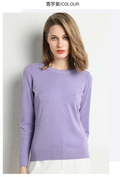 2020 Female Slim O-neck Pullover Cashmere Wool Blending Sweater Autumn - Executive-Skincare