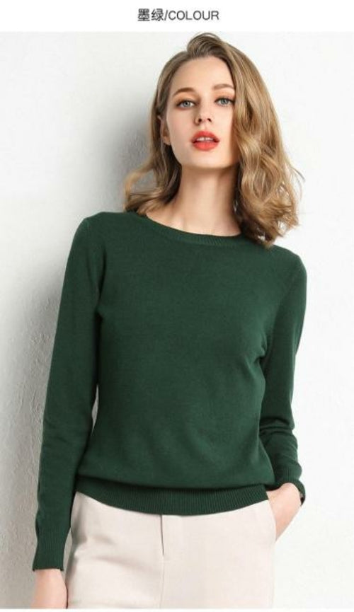 2020 Female Slim O-neck Pullover Cashmere Wool Blending Sweater Autumn - Executive-Skincare