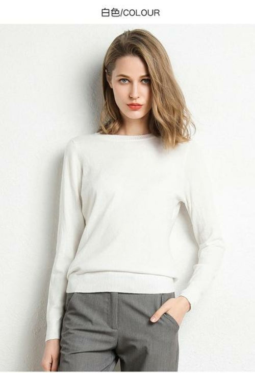 2020 Female Slim O-neck Pullover Cashmere Wool Blending Sweater Autumn - Executive-Skincare