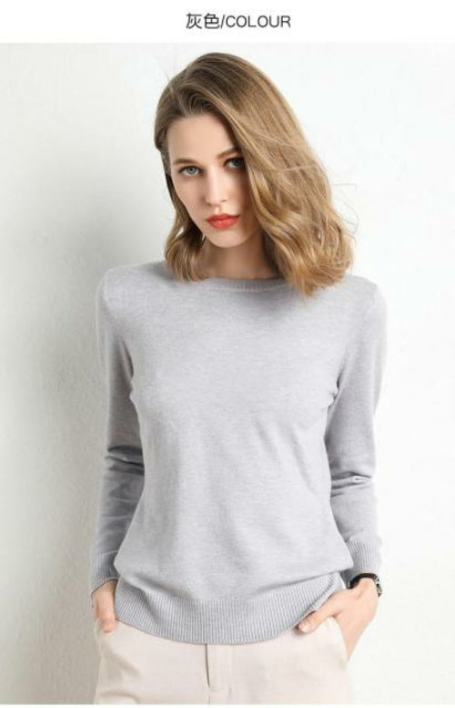 2020 Female Slim O-neck Pullover Cashmere Wool Blending Sweater Autumn - Executive-Skincare