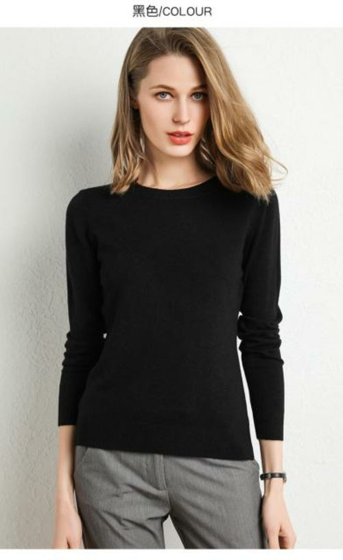 2020 Female Slim O-neck Pullover Cashmere Wool Blending Sweater Autumn - Executive-Skincare