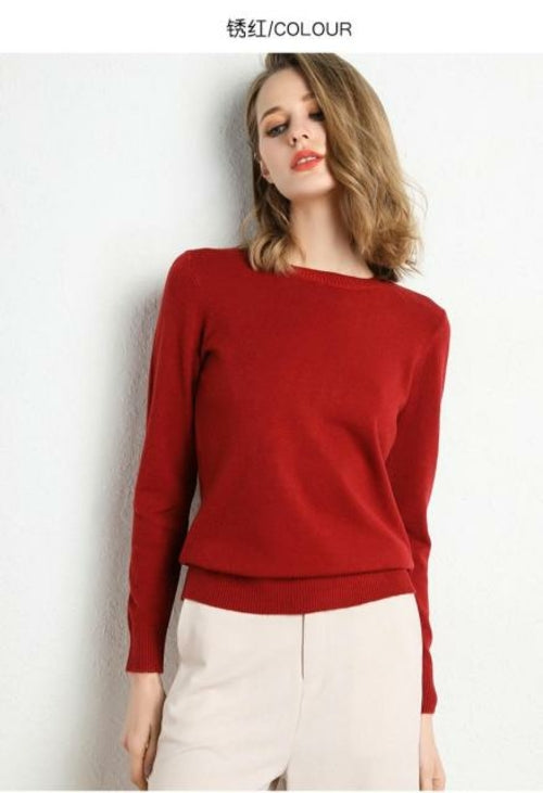 2020 Female Slim O-neck Pullover Cashmere Wool Blending Sweater Autumn - Executive-Skincare