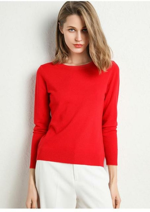 2020 Female Slim O-neck Pullover Cashmere Wool Blending Sweater Autumn - Executive-Skincare