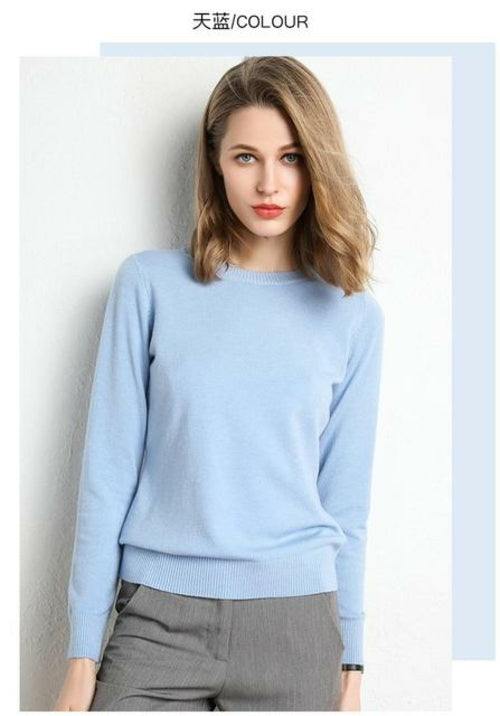 2020 Female Slim O-neck Pullover Cashmere Wool Blending Sweater Autumn - Executive-Skincare