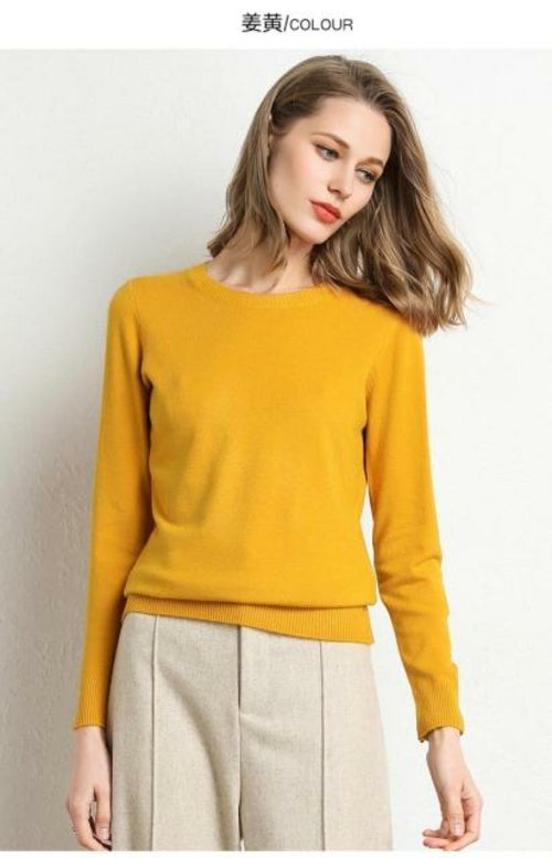 2020 Female Slim O-neck Pullover Cashmere Wool Blending Sweater Autumn - Executive-Skincare