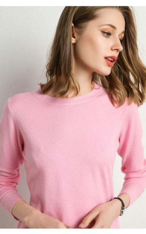 2020 Female Slim O-neck Pullover Cashmere Wool Blending Sweater Autumn - Executive-Skincare