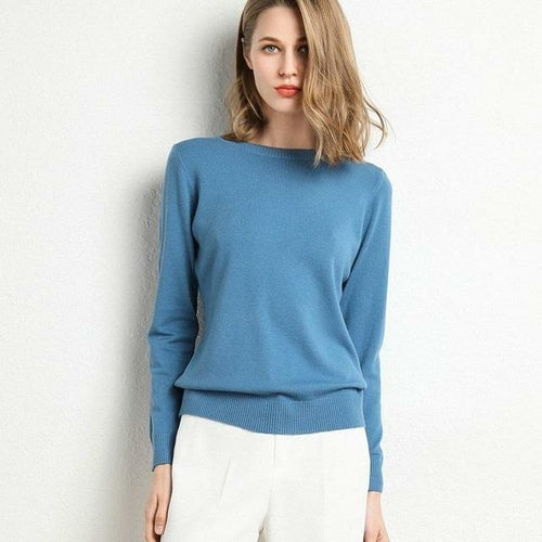 2020 Female Slim O-neck Pullover Cashmere Wool Blending Sweater Autumn - Executive-Skincare