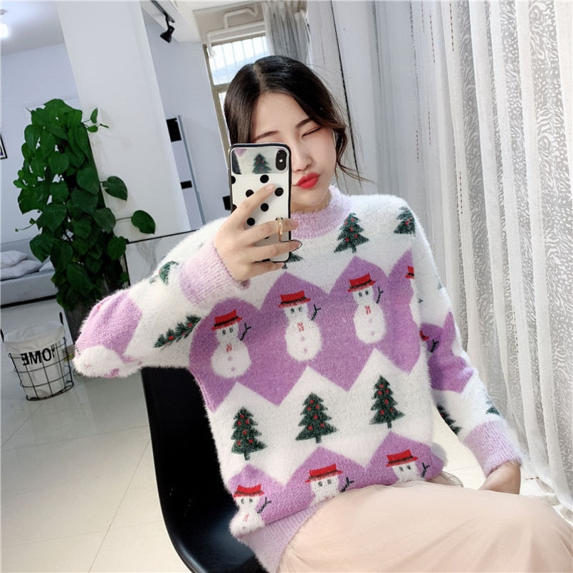 2020 autumn and winter printed Christmas sweater women Korean version - Executive-Skincare