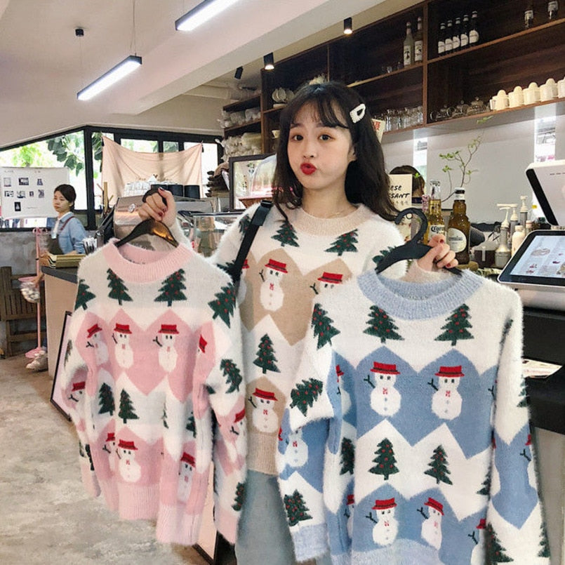 2020 autumn and winter printed Christmas sweater women Korean version - Executive-Skincare