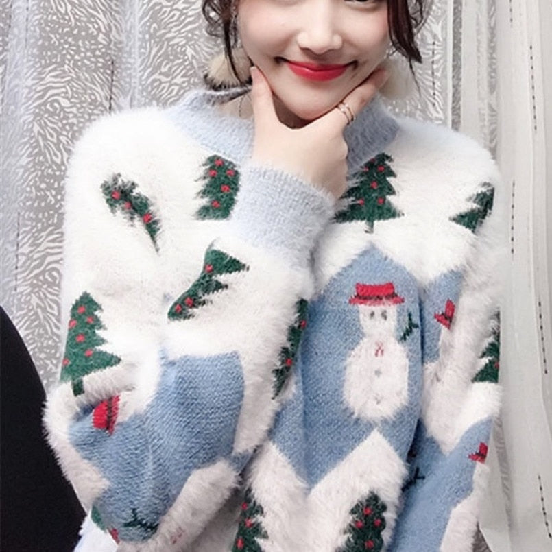 2020 autumn and winter printed Christmas sweater women Korean version - Executive-Skincare