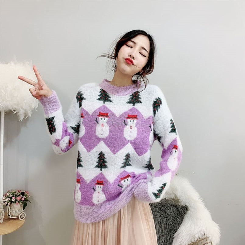 2020 autumn and winter printed Christmas sweater women Korean version - Executive-Skincare