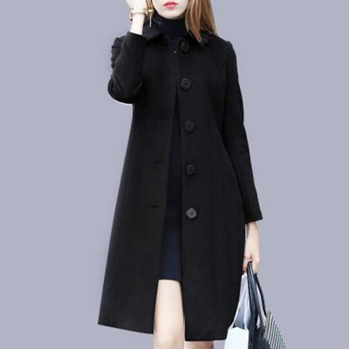 2021 New Fashion British Solid Button Woolen Coat Women Long Sleeve - Executive-Skincare