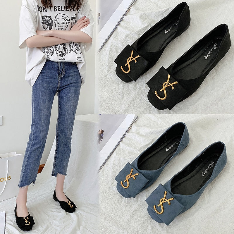 2021 Shallow Flats Casual Shoes Women Metal Letters Loafers Oxford - Executive-Skincare